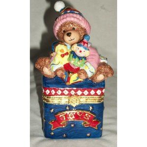 Traditions Porcelain Hinged Keepsake Decorative Box Christmas Teddy Bear Toys